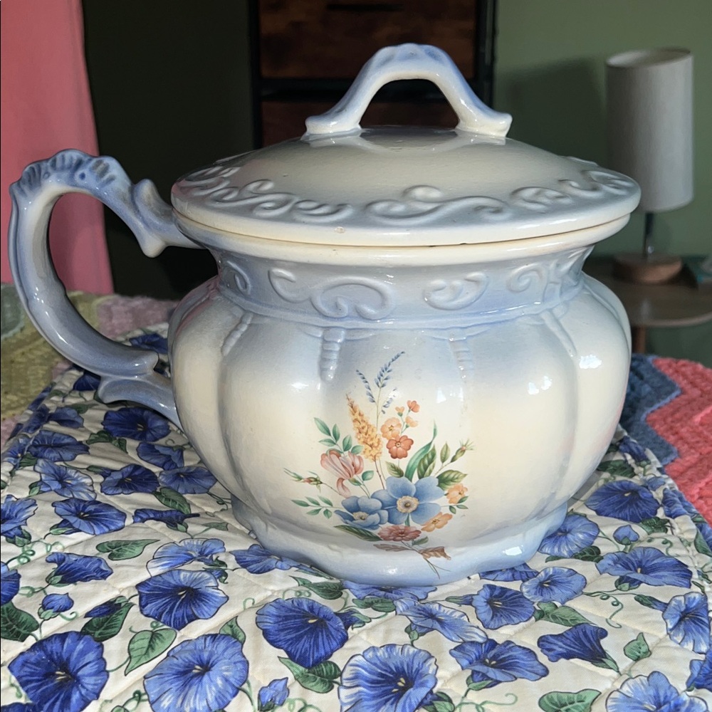 blue CERAMIC England Chamber Pot